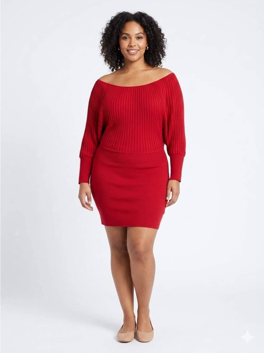Cache Off-the-Shoulder Red Ribbed Sweater Dress Size XL NWT